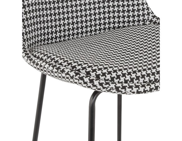 Tabouret de bar SPARK en tissu pied de poule et pieds en métal noir