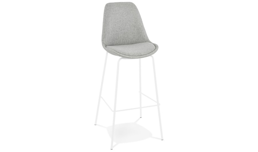 BS05930GRWH 5404028331705 Tabouret de bar ALOE en tissu gris avec pied en métal blanc