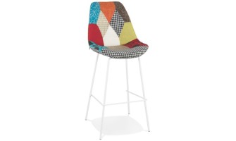 BS05980DIWH 5404028331804 Tabouret de bar CAPSUL style patchwork avec pied en métal blanc