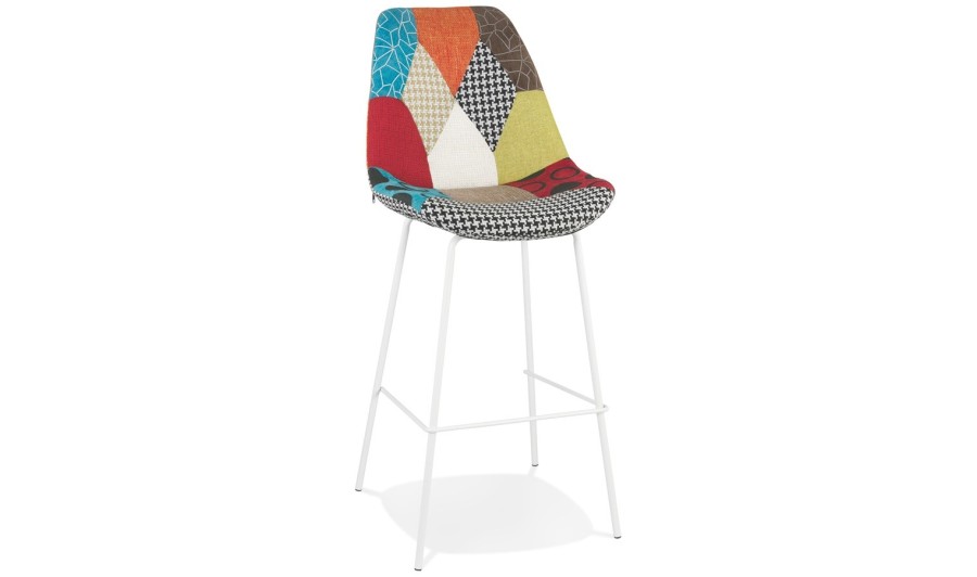 BS05980DIWH 5404028331804 Tabouret de bar CAPSUL style patchwork avec pied en métal blanc