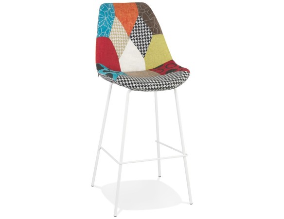 BS05980DIWH 5404028331804 Tabouret de bar CAPSUL style patchwork avec pied en métal blanc