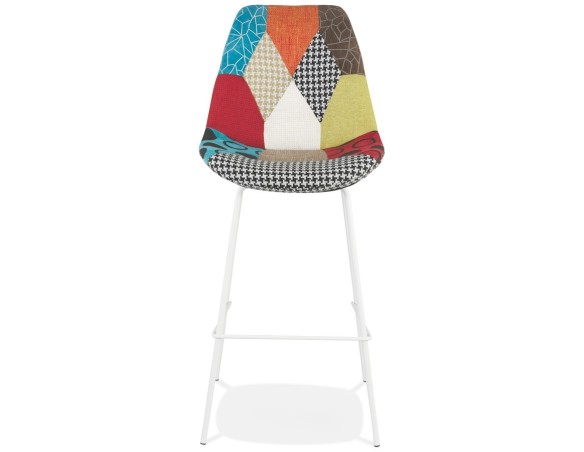 Tabouret de bar CAPSUL style patchwork avec pied en métal blanc