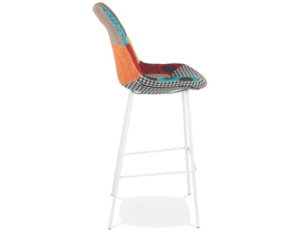 Tabouret de bar CAPSUL style patchwork avec pied en métal blanc