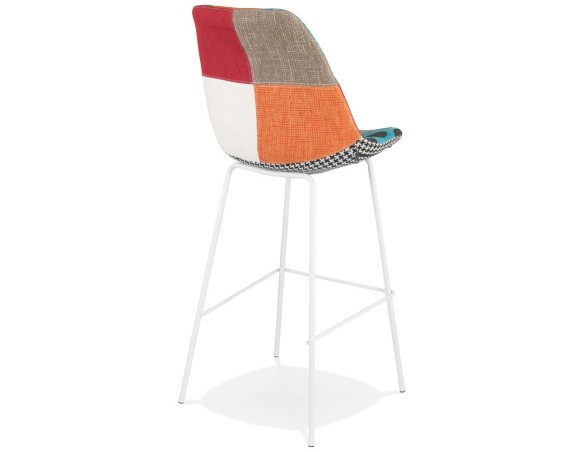 Tabouret de bar CAPSUL style patchwork avec pied en métal blanc