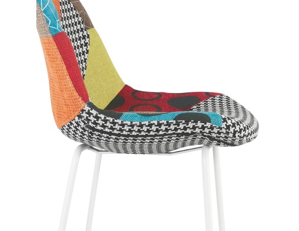 Tabouret de bar CAPSUL style patchwork avec pied en métal blanc