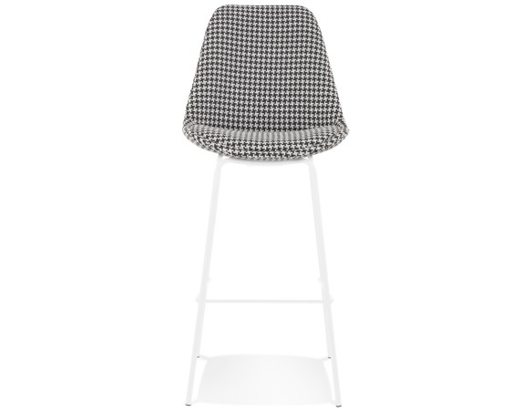 Tabouret de bar SPARK en tissu pied de poule et pieds en métal blanc
