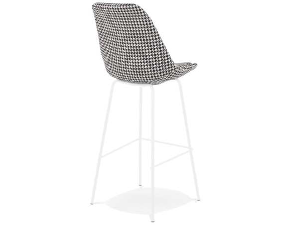 Tabouret de bar SPARK en tissu pied de poule et pieds en métal blanc