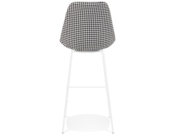 Tabouret de bar SPARK en tissu pied de poule et pieds en métal blanc
