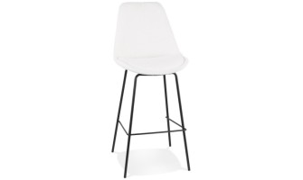 BS06230WHBL 5404028336908 Tabouret de bar LEONIE en tissu bouloché blanc et pied en métal noir