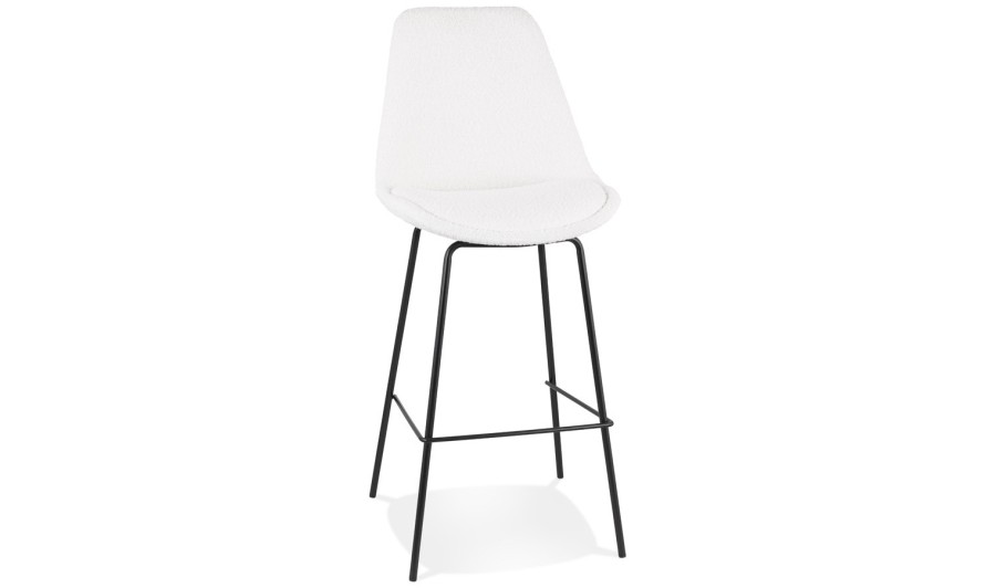 BS06230WHBL 5404028336908 Tabouret de bar LEONIE en tissu bouloché blanc et pied en métal noir BS06230WHBL 5404028336908 Tabouret de bar LEONIE en tissu bouloché blanc et pied en métal noir