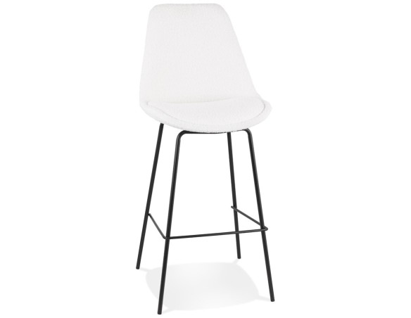 BS06230WHBL 5404028336908 Tabouret de bar LEONIE en tissu bouloché blanc et pied en métal noir