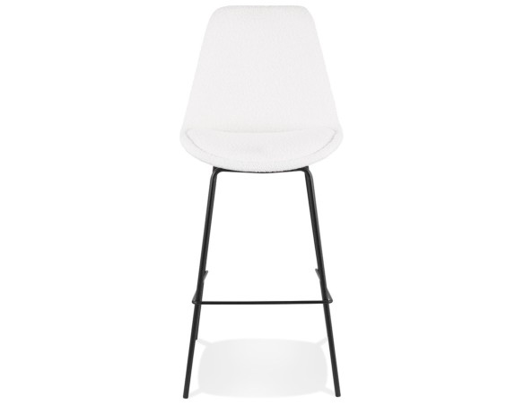 Tabouret de bar LEONIE en tissu bouloché blanc et pied en métal noir