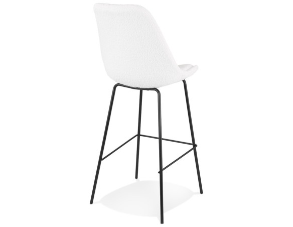 Tabouret de bar LEONIE en tissu bouloché blanc et pied en métal noir