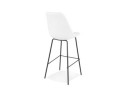 Tabouret de bar LEONIE en tissu bouloché blanc et pied en métal noir