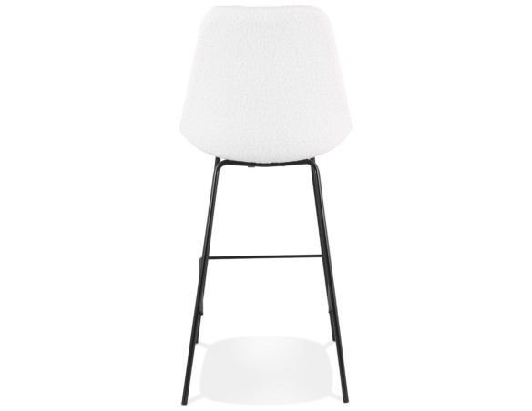 Tabouret de bar LEONIE en tissu bouloché blanc et pied en métal noir