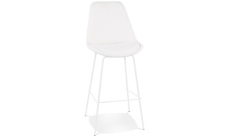 BS06250WHWH 5404028336946 Tabouret de bar LEONIE en tissu bouloché blanc et pied en métal blanc