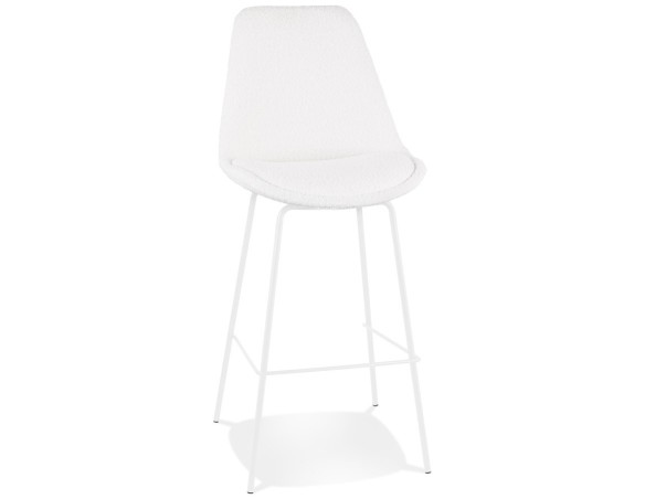 BS06250WHWH 5404028336946 Tabouret de bar LEONIE en tissu bouloché blanc et pied en métal blanc