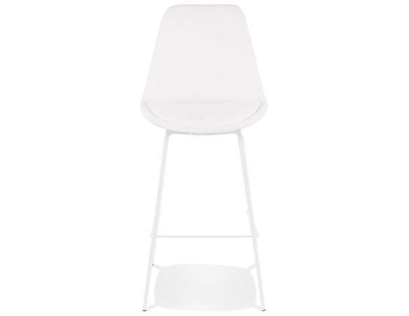 Tabouret de bar LEONIE en tissu bouloché blanc et pied en métal blanc