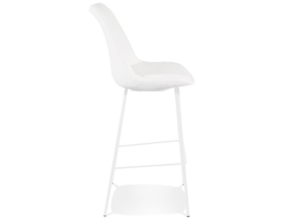 Tabouret de bar LEONIE en tissu bouloché blanc et pied en métal blanc