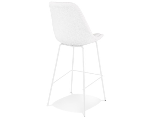 Tabouret de bar LEONIE en tissu bouloché blanc et pied en métal blanc