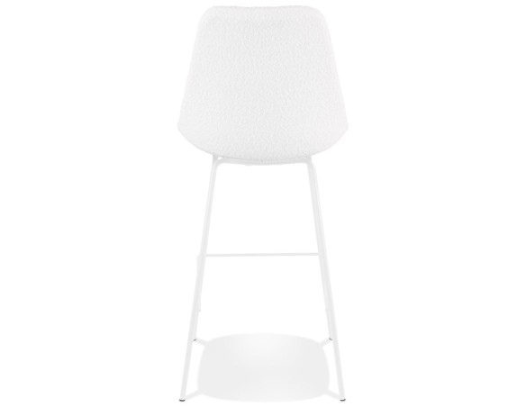 Tabouret de bar LEONIE en tissu bouloché blanc et pied en métal blanc
