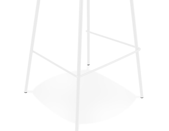 Tabouret de bar LEONIE en tissu bouloché blanc et pied en métal blanc