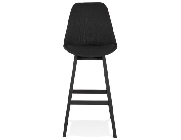 Tabouret de bar design TERESA en tissu noir et pieds en bois noir