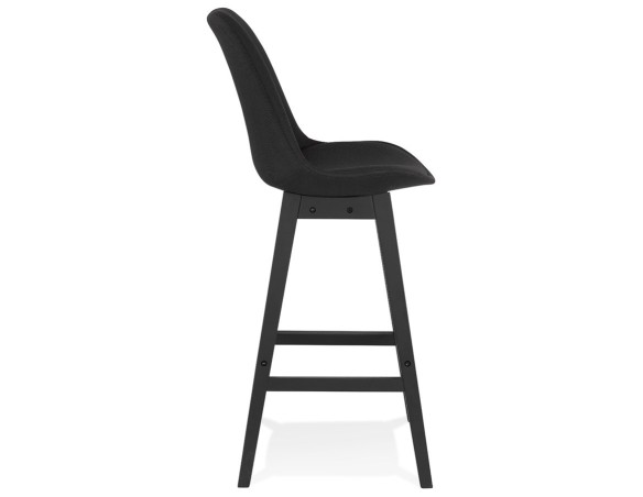 Tabouret de bar design TERESA en tissu noir et pieds en bois noir