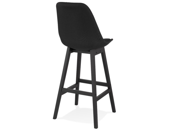 Tabouret de bar design TERESA en tissu noir et pieds en bois noir