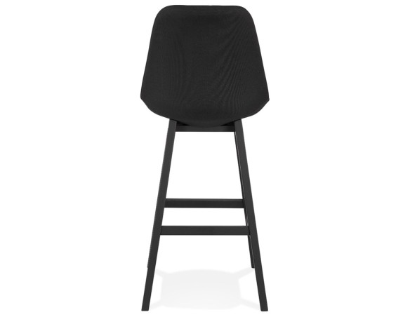 Tabouret de bar design TERESA en tissu noir et pieds en bois noir