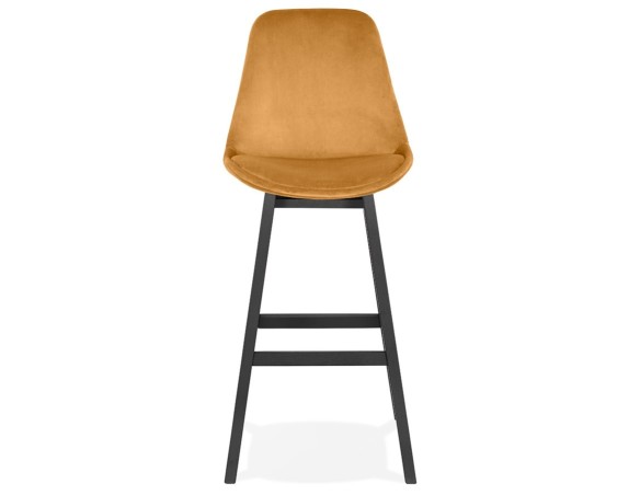 Tabouret de bar MORISS en velours moutarde et pieds en bois noir