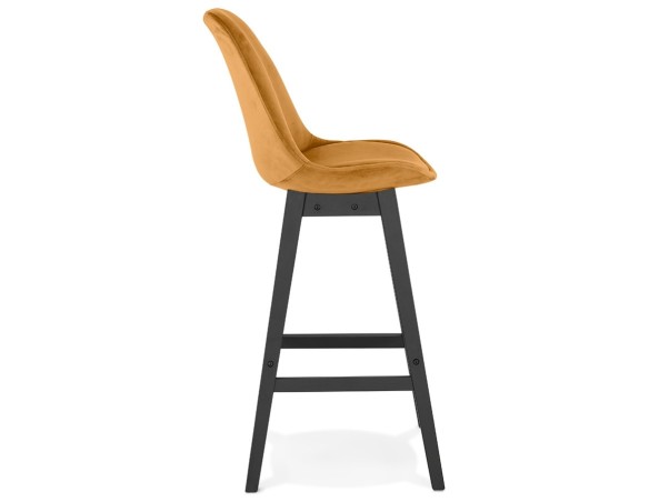 Tabouret de bar MORISS en velours moutarde et pieds en bois noir