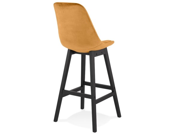 Tabouret de bar MORISS en velours moutarde et pieds en bois noir