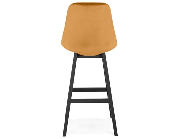 Tabouret de bar MORISS en velours moutarde et pieds en bois noir