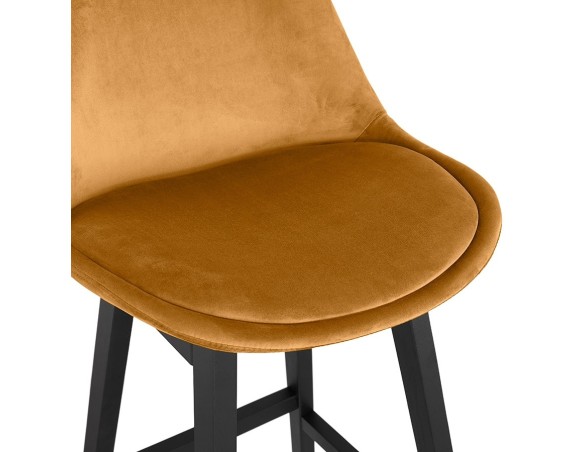Tabouret de bar MORISS en velours moutarde et pieds en bois noir