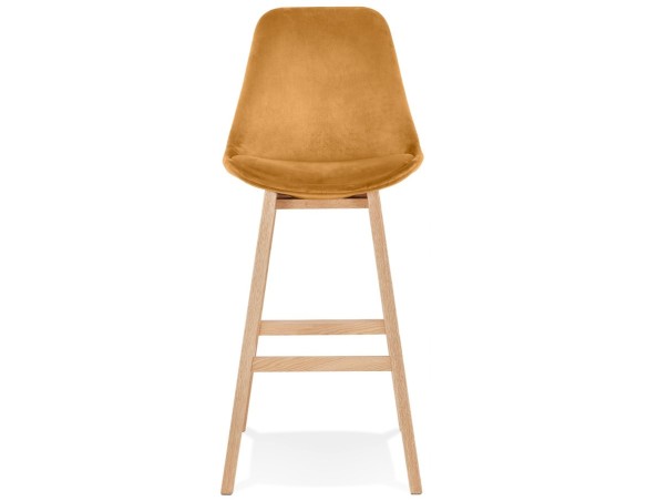 Tabouret de bar MORISS en velours moutarde et pieds en bois naturel