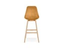 Tabouret de bar MORISS en velours moutarde et pieds en bois naturel