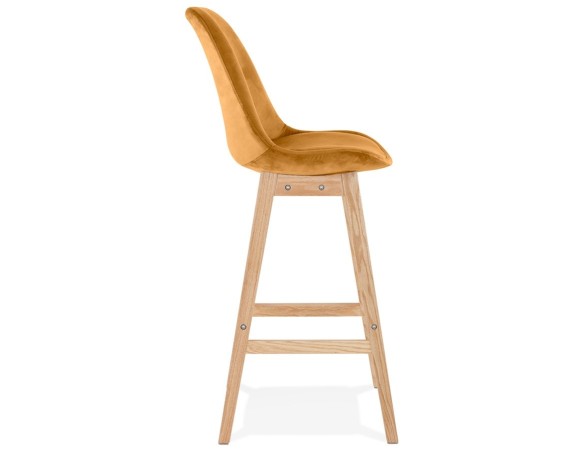 Tabouret de bar MORISS en velours moutarde et pieds en bois naturel