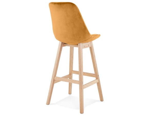 Tabouret de bar MORISS en velours moutarde et pieds en bois naturel