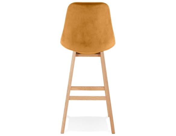 Tabouret de bar MORISS en velours moutarde et pieds en bois naturel