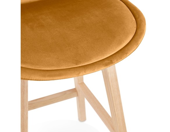 Tabouret de bar MORISS en velours moutarde et pieds en bois naturel