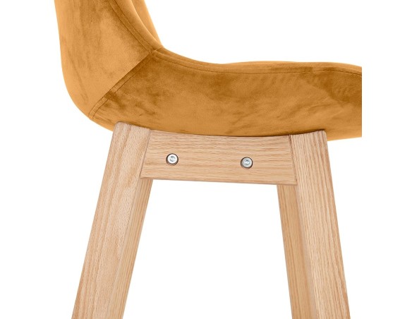 Tabouret de bar MORISS en velours moutarde et pieds en bois naturel