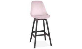 BS05490PIBL 5404028318157 Tabouret de bar MORISS en velours rose et pieds en bois noir