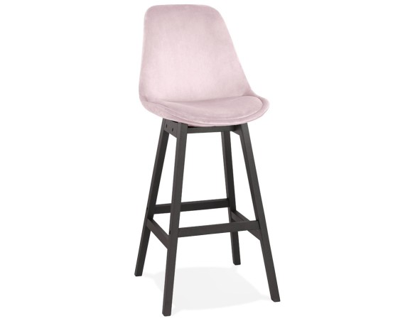 BS05490PIBL 5404028318157 Tabouret de bar MORISS en velours rose et pieds en bois noir