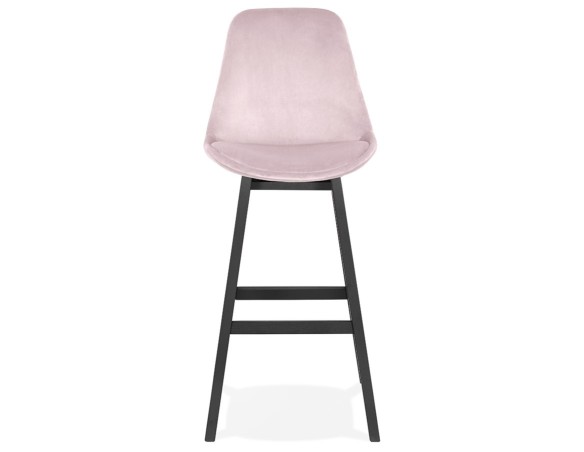 Tabouret de bar MORISS en velours rose et pieds en bois noir