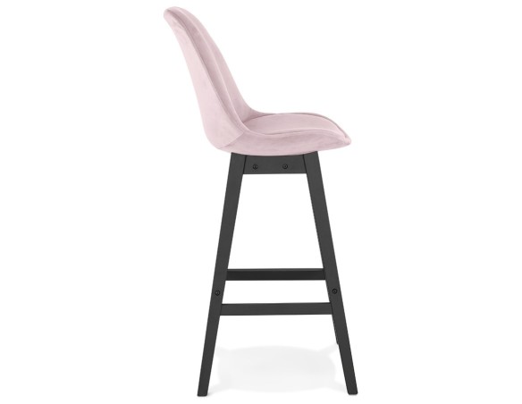 Tabouret de bar MORISS en velours rose et pieds en bois noir