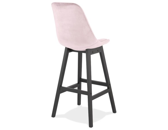 Tabouret de bar MORISS en velours rose et pieds en bois noir