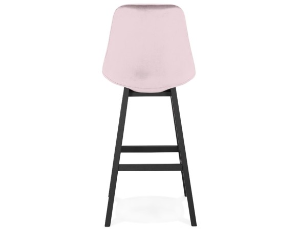 Tabouret de bar MORISS en velours rose et pieds en bois noir