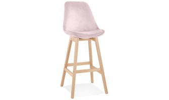 BS05510PINA 5404028318195 Tabouret de bar MORISS en velours rose et pieds en bois naturel