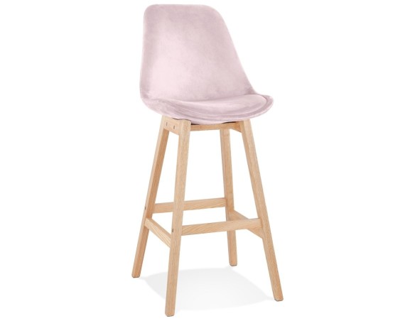 BS05510PINA 5404028318195 Tabouret de bar MORISS en velours rose et pieds en bois naturel